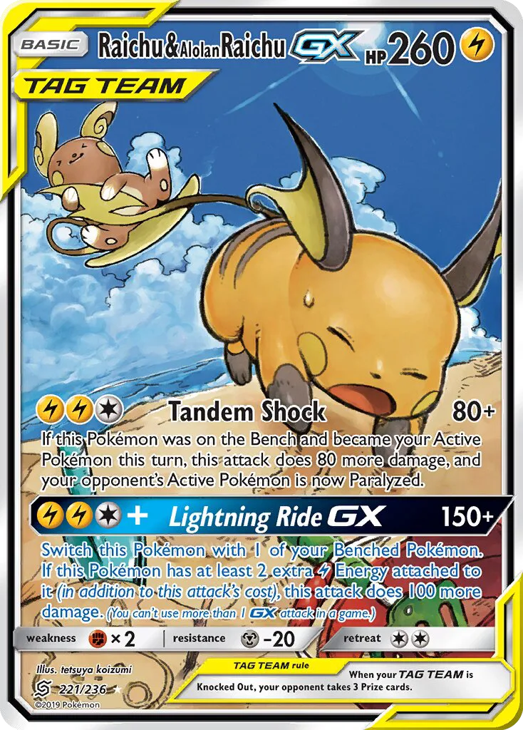 Raichu & Alolan Raichu GX · Unified Minds 221/236