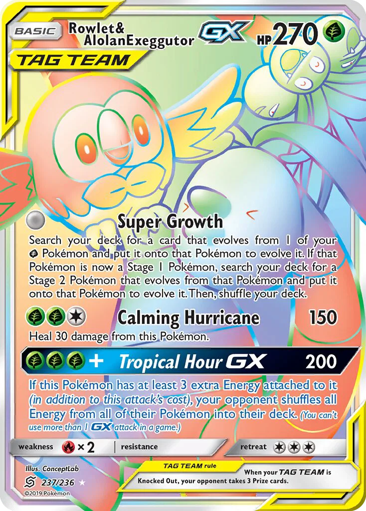 Rowlet & Alolan Exeggutor GX · Unified Minds 237/236