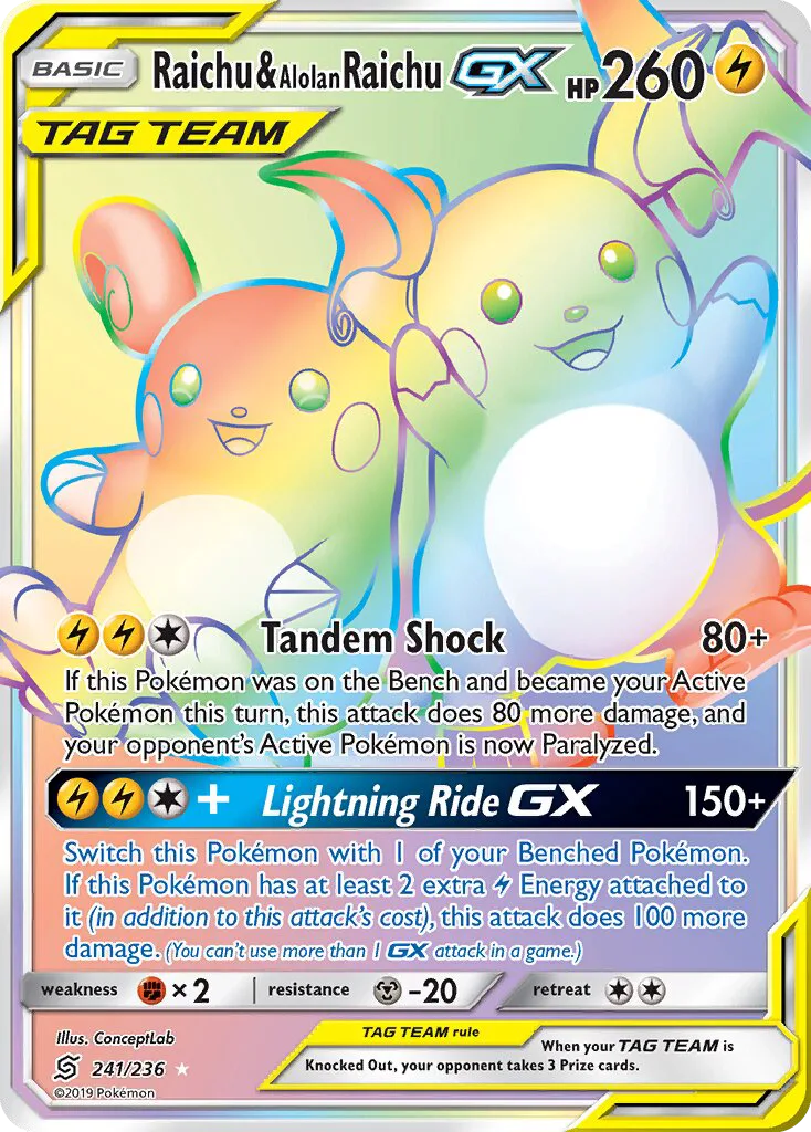 Raichu & Alolan Raichu GX · Unified Minds 241/236