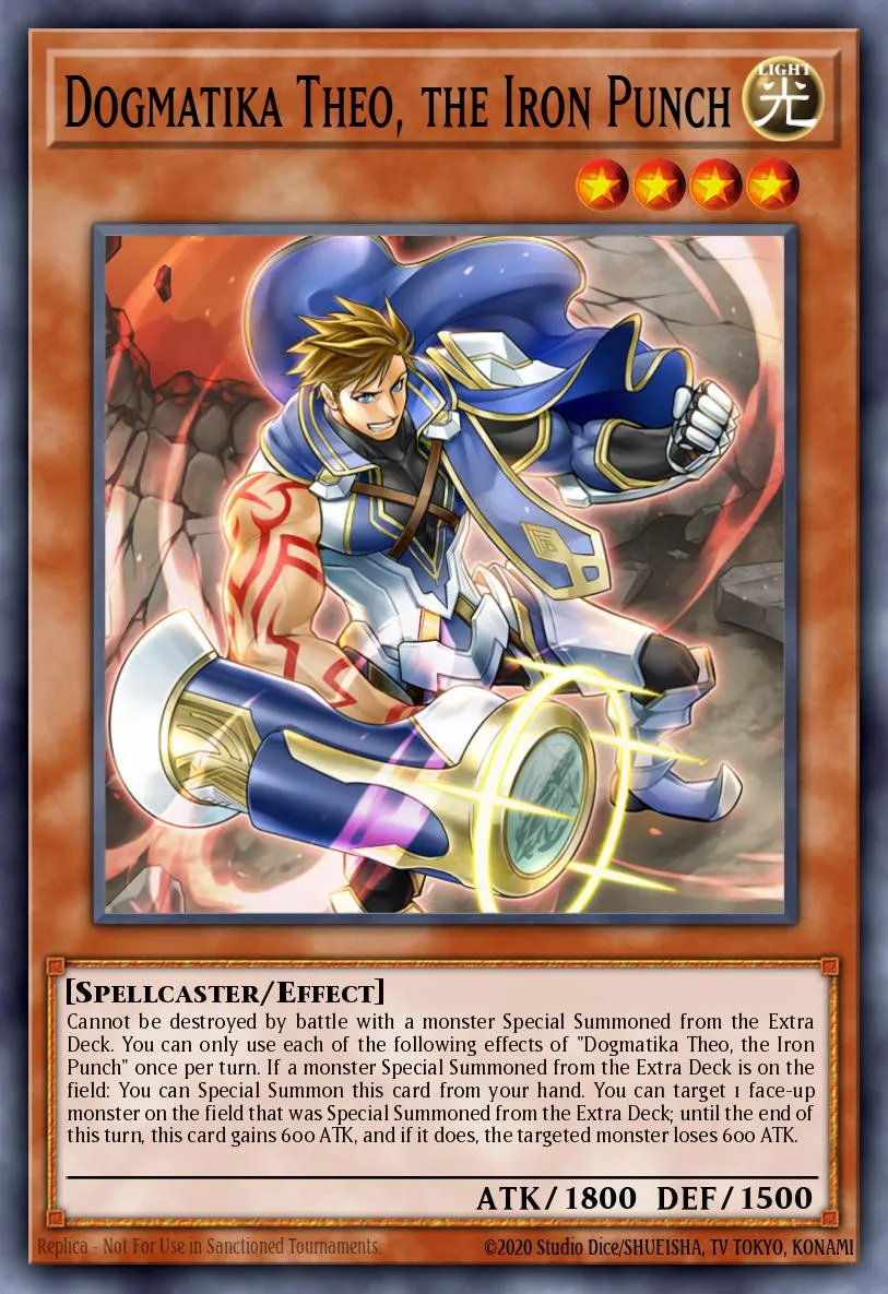 Dogmatika Theo, the Iron Punch · Rise of the Duelist Premiere! promotional card 96891787/1